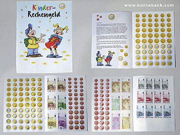 Euro-Rechen-Geld Spiel- & Bastelbogen f&uuml;r Kinder (Pappm&uuml;nzen/Papierm&uuml;nzen)